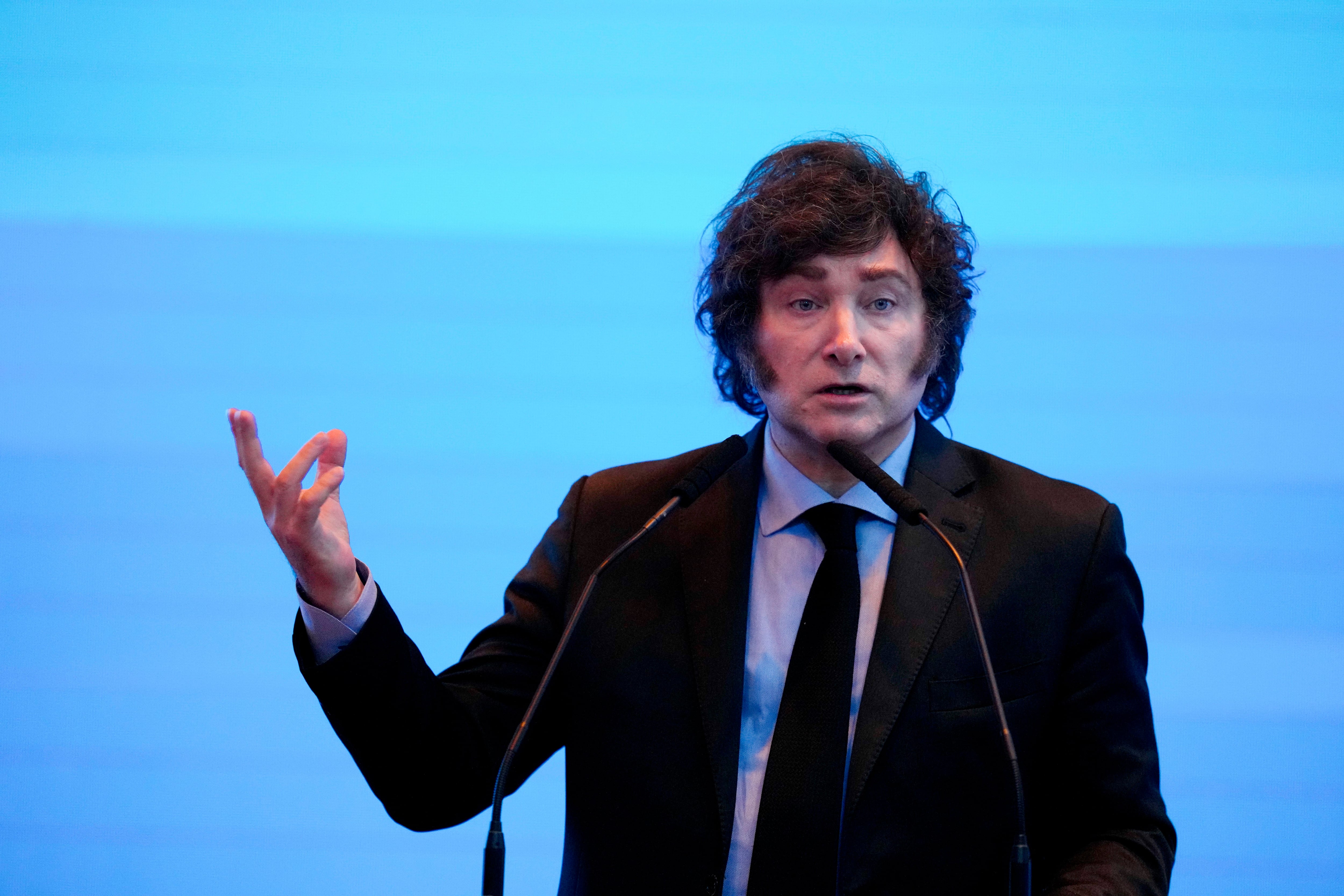 El presidente argentino Javier Milei en Foro Económico Internacional de las Américas (AP Foto/Natacha Pisarenko)