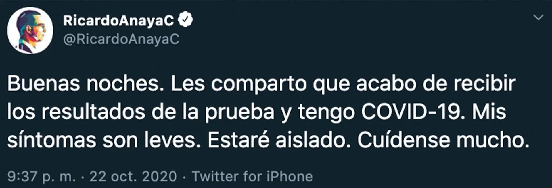 Anaya no detalló si algún miembro de su familia contrajo la enfermedad, pues según lo que ha externado, vive con ellos en Querétaro (Foto: Twitter@RicardoAnayaC)