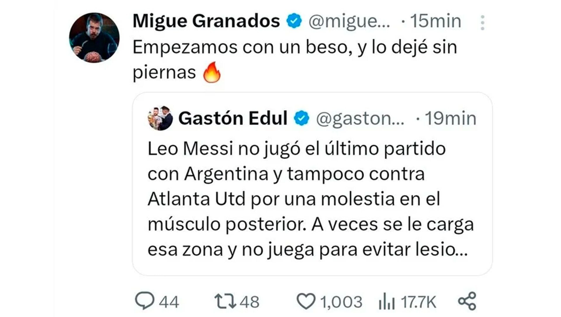 El tweet que Migue Granados borró (Captura: Twitter)