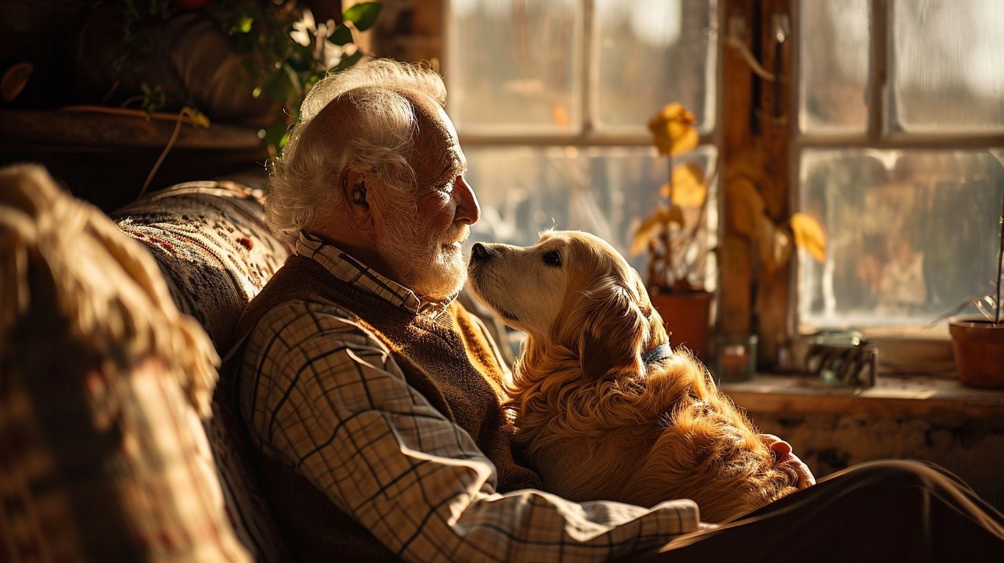 Conmovedora imagen de personas mayores disfrutando la compañía de sus mascotas. Una relación que brinda amor, alegría y bienestar emocional. - (Imagen ilustrativa Infobae)