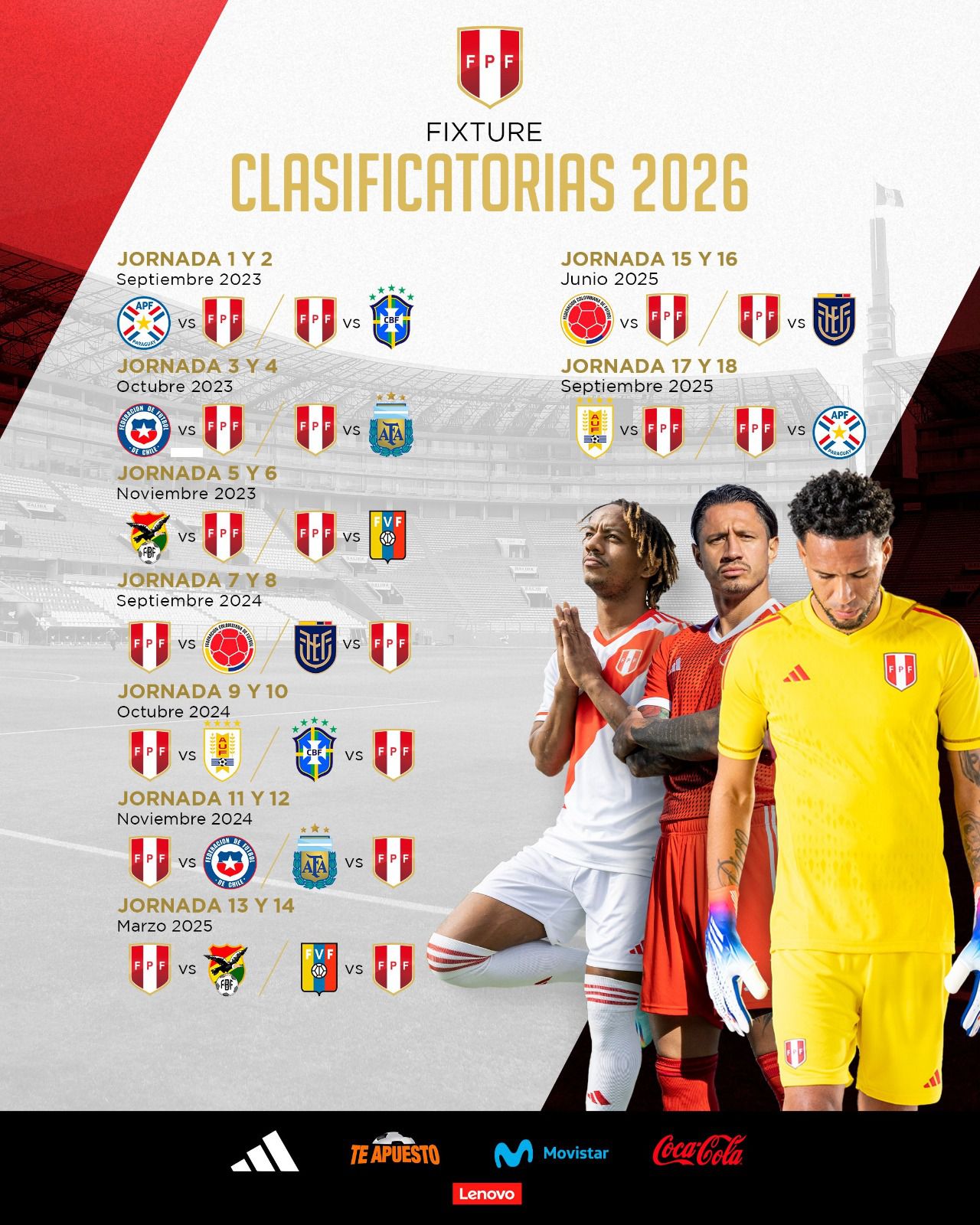 Fixture de la selección peruana en las Eliminatorias Sudamericanas 2026. (FPF)