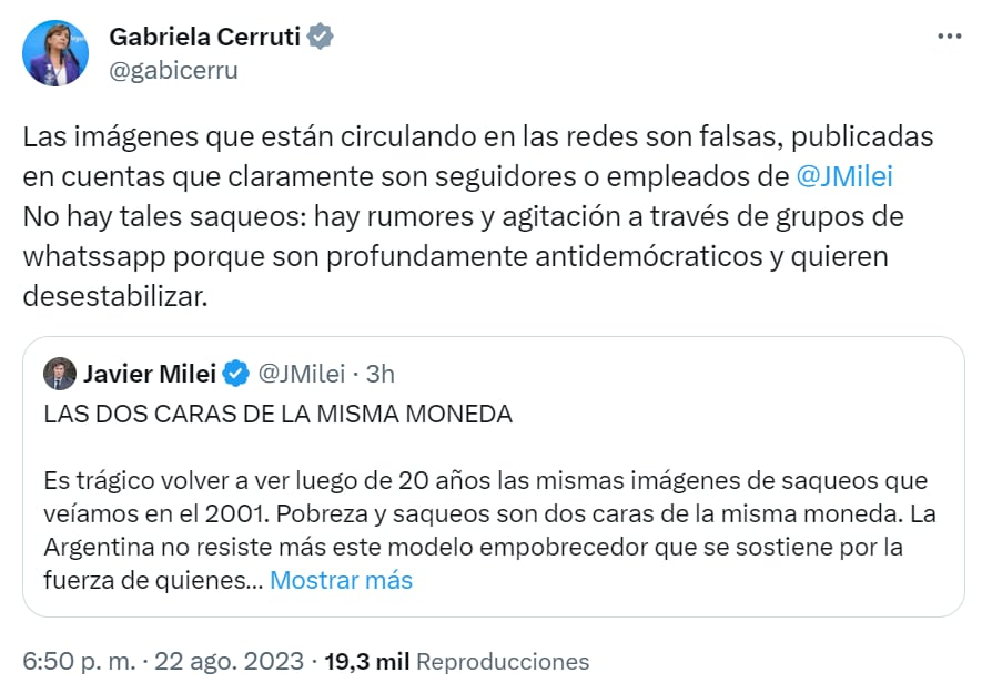 La respuesta de Gabriela Cerruti al economista libertario, Javier Milei