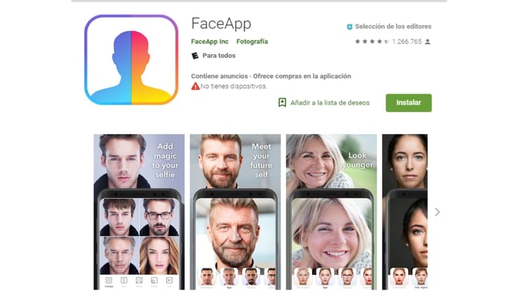 FaceApp está disponible para iOS y Android. El gobierno de los Estados Unidos recomendó no utilizar porque podría ser usada como fuente de espionaje (Foto: Captura de Pantalla)