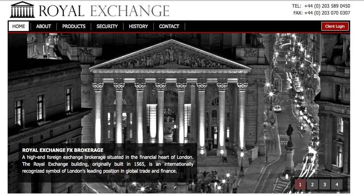 El sitio en internet de la correduría de divisas de Lozoya mostraba la fachada del Royal Exchange, el emblemático edificio de Londres (Foto: MMCI) 