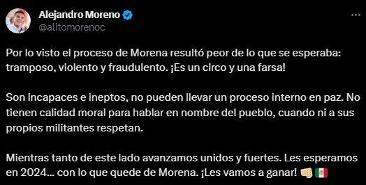 Alito Moreno criticó la encuesta interna de Morena (Twitter/@alitomorenoc)