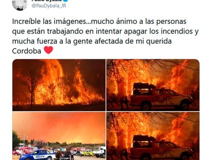 El tuit de Paulo Dybala sobre los incendios en Córdoba