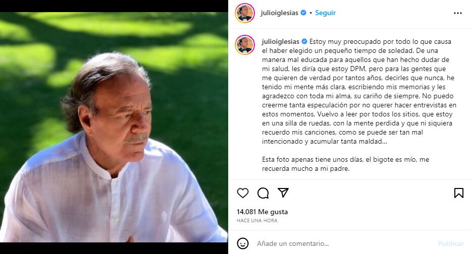 Julio Iglesias vía Instagram