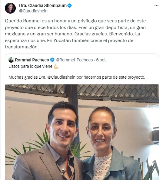 Exclavadista Rommel Pacheco expressed his support for Claudia Sheinbaum's candidacy with an emotional message on Twitter during his visit to Tepic, Nayarit (@Claudiashein)