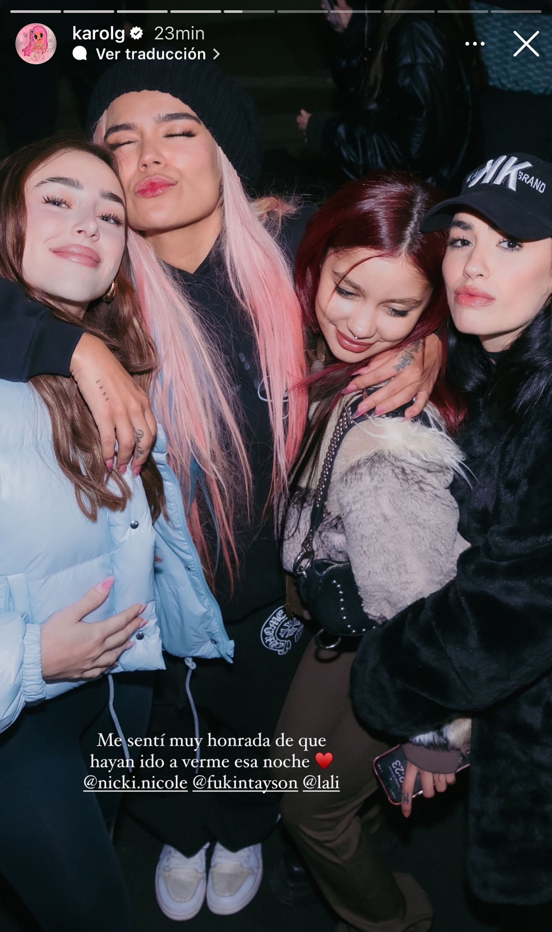 Karol G junto a Nicki Nicole, Lali Espósito y Taichu en Buenos Aires