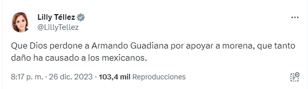 Lilly Téllez desata polémica en redes sociales por reacción al fallecimiento de Armando Guadiana (@LillyTellez)
