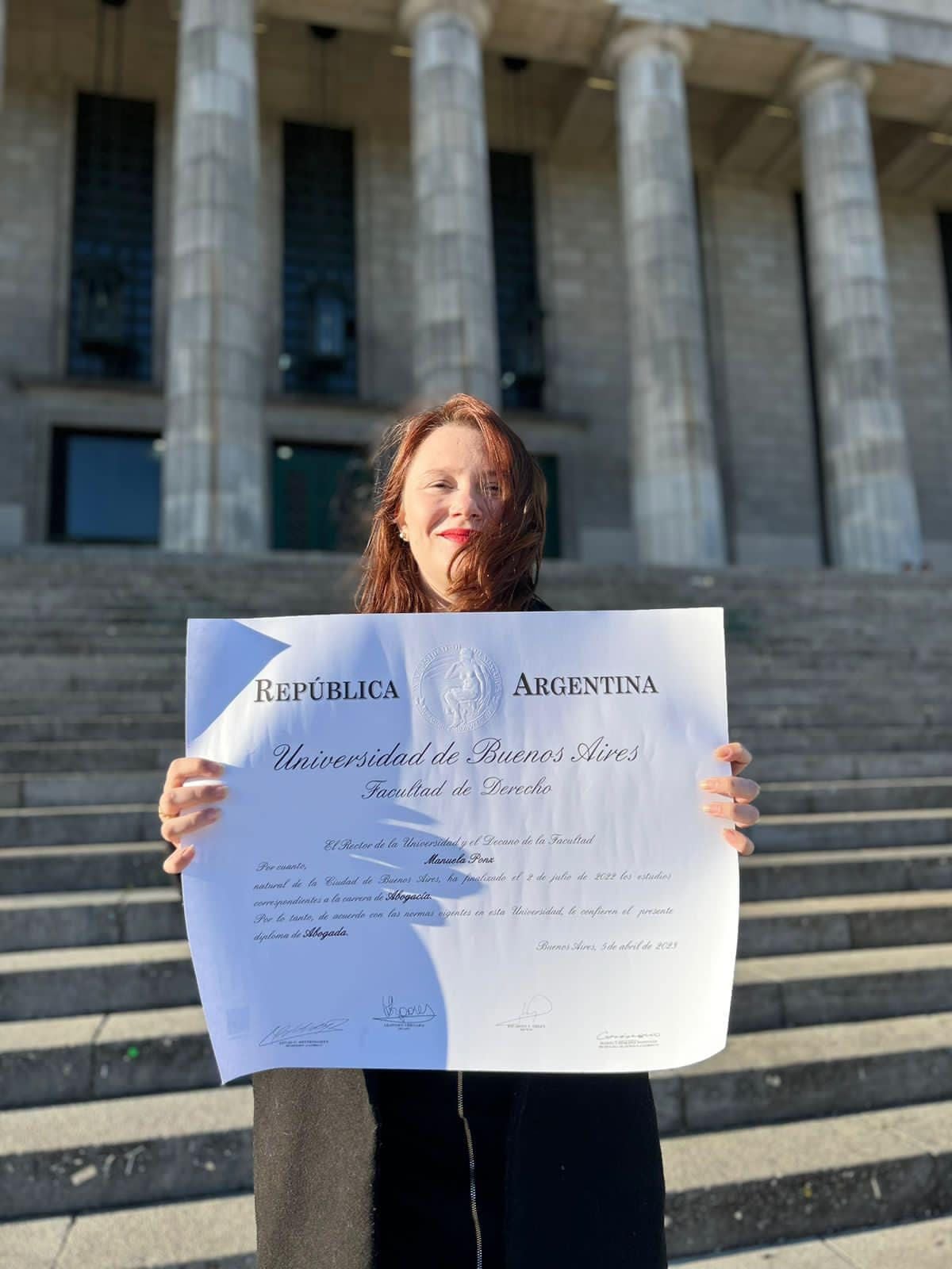 Este año se recibió de abogada en la Facultad de Derecho de la Universidad de Buenos Aires