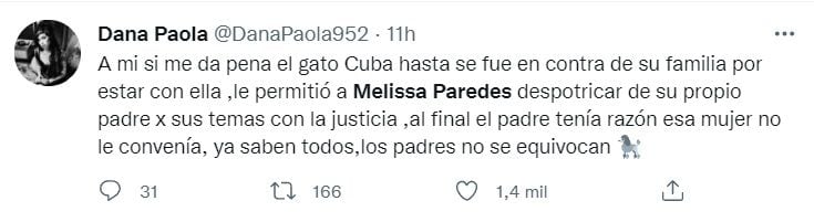 Usuarios le dieron con palo a Melissa Paredes. (Foto: Captura Twitter)