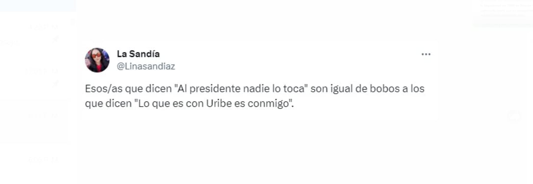 Usuarios en redes recuerdan que hace años hacían arengas parecidas para apoyar al expresidente Álvaro Uribe - crédito @Linasandiaz/X