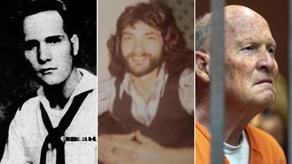 Joseph DeAngelo en sus años de crímenes y violaciones; en la imagen del centro, Victor Hayes antes de sufrir la visita del asesino serial, y “The Golden State Killer” tras las rejas y a la espera de una condena
