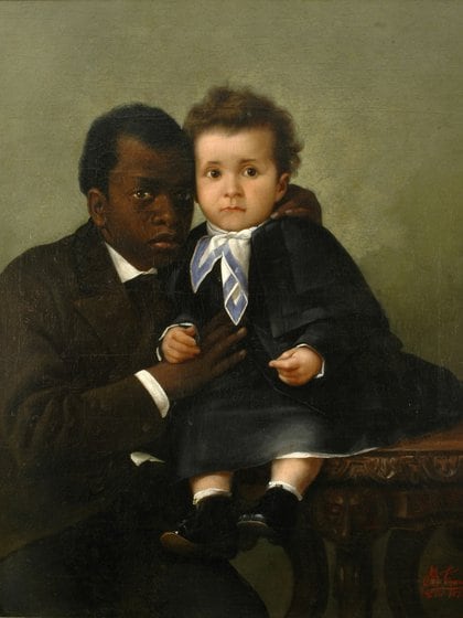  "Joven negro con niño blanco", de Bernardo Troncoso, pintor español radicado en la Argentina en 1869.  (Col. López Olaciregui).