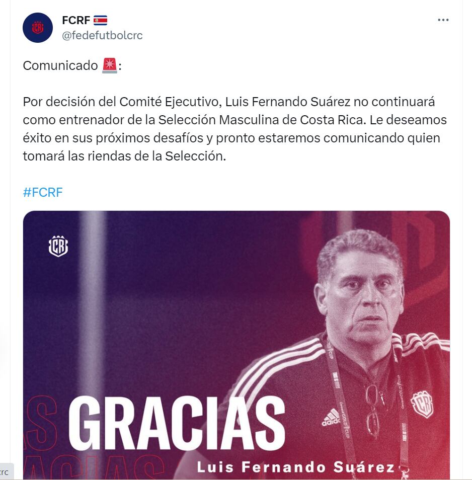 Luis Fernando Suárez no es más entrenador de Costa Rica