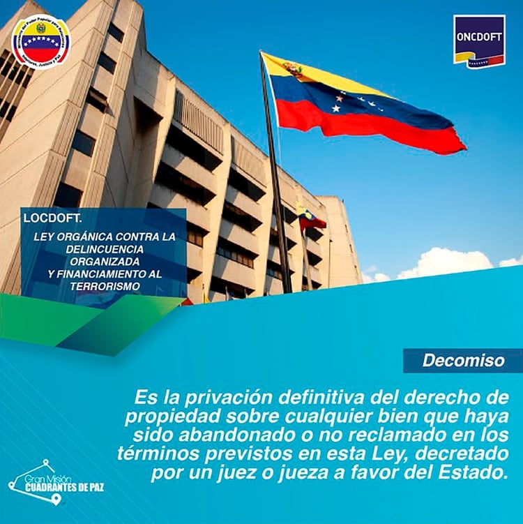 La otra modalidad es la que ejecuta la Oficina Nacional contra la Delincuencia Organizada y el Financiamiento al Terrorismo (ONCDOFT), adscrita al Ministerio para Relaciones Interiores, Justicia y Paz, que procede a la incautación incluso sin que haya la decisión del Tribunal