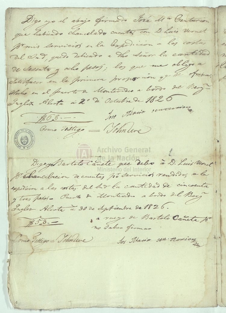 Recibos de sueldo de los gauchos en Malvinas (Archivo General de la NaciÃ³n)