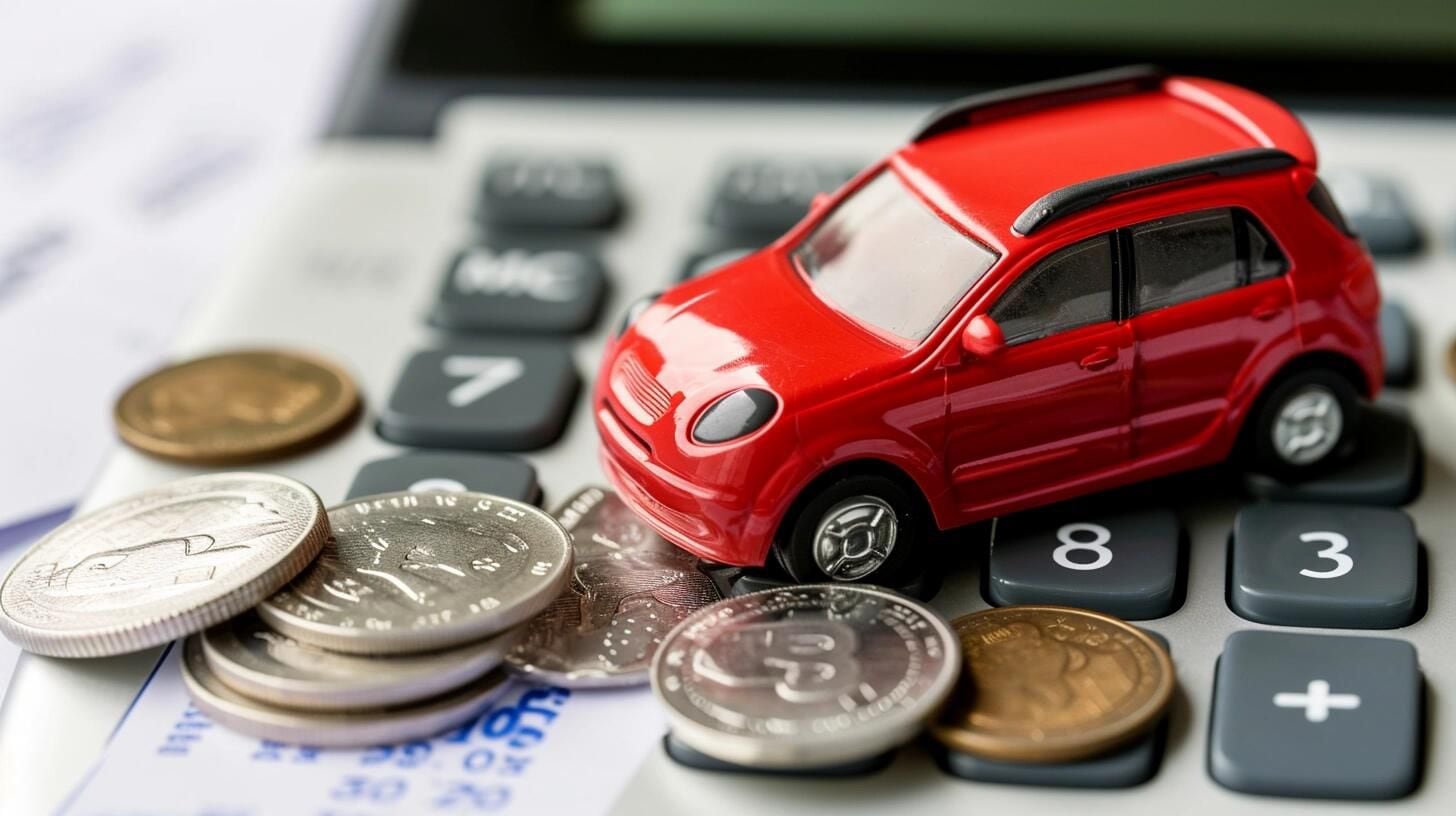 Concepto de costos en la industria automotriz, con un vehículo en miniatura sobre una calculadora y dinero, representando la planificación financiera y el impacto económico en el sector de automóviles. (Imagen ilustrativa Infobae)
