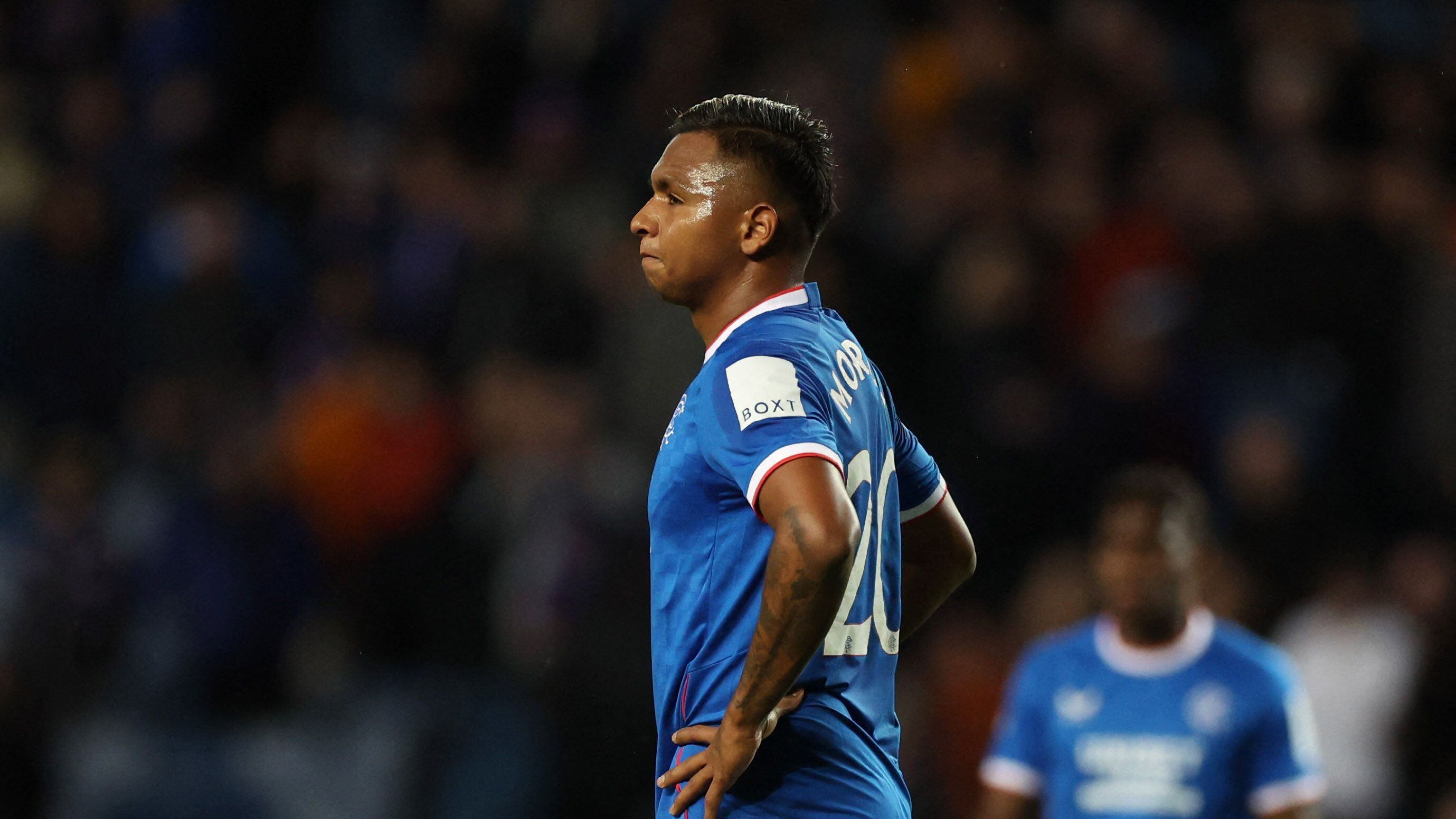Soccer Football - Champions League - Group A - Rangers v Ajax Amsterdam - Ibrox Stadium, Glasgow, Scotland, Britain - November 1, 2022 Rangers' Alfredo Morelos looks dejected after the match Action Images via Reuters/Lee Smith