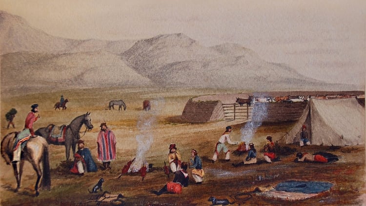 Gauchos en Malvinas, acuarela de 1852