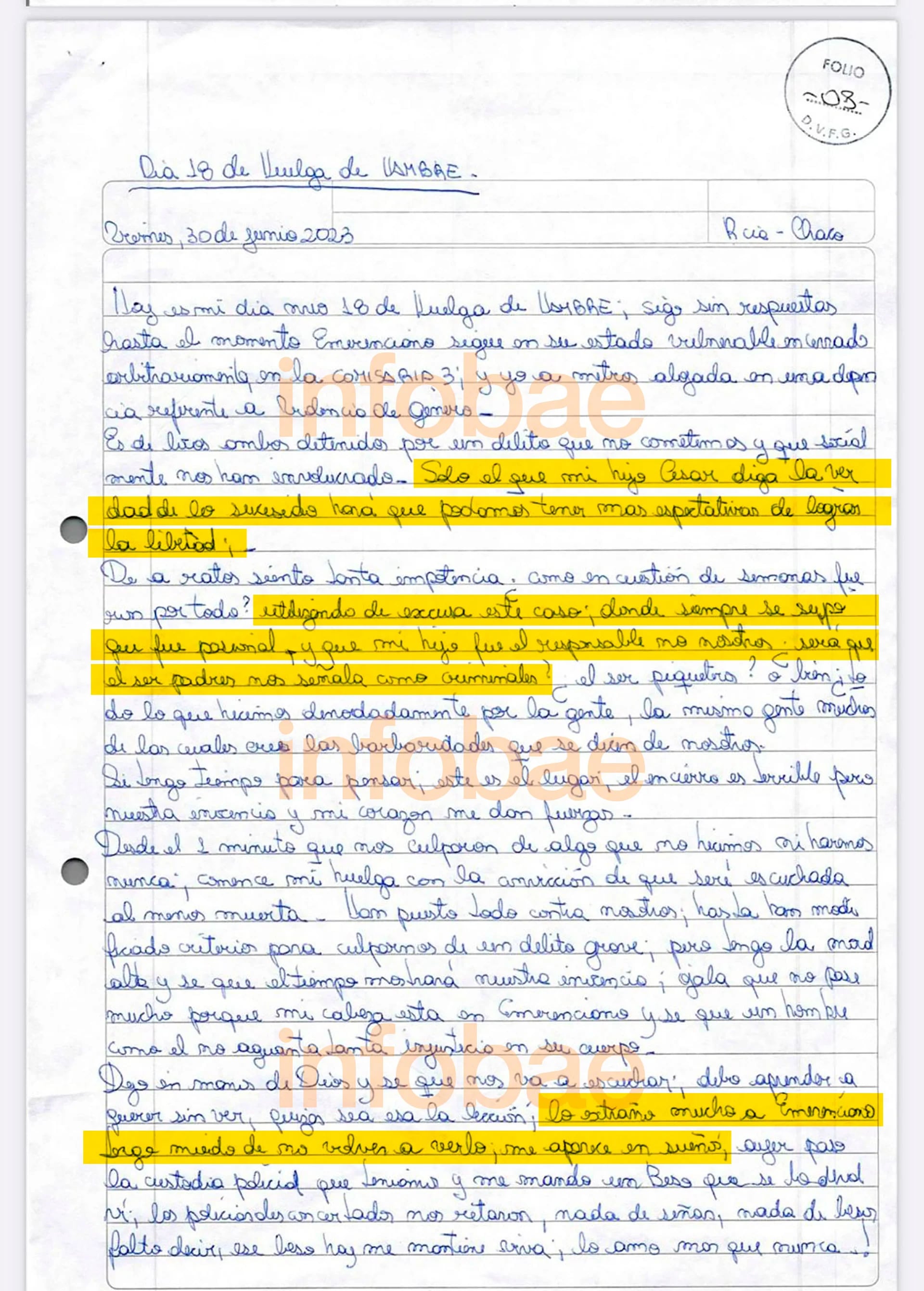 Marcela Acuña apunta directamente contra su hijo. “Él fue el responsable, no nosotros. ¿Será que el ser padres nos señala como criminales?”, escribió en la carta del 30 junio