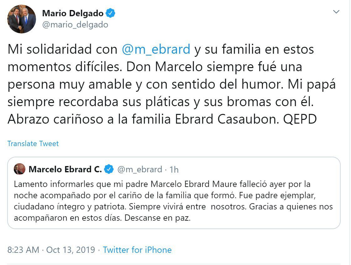 El político Mario Delgado escribió en su cuenta de Twitter un mensaje para Marcelo Ebrard (Foto: Twitter)