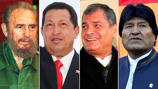 El autor argumentó que tras el triunfo de Chávez, Castro continuó una expansión ideológica por todo el continente, entre otros, mediante Rafael Correa y Evo Morales
