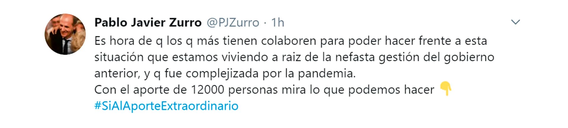 El tuit del intendente Pablo Zurro en respaldo al impuesto a la riqueza