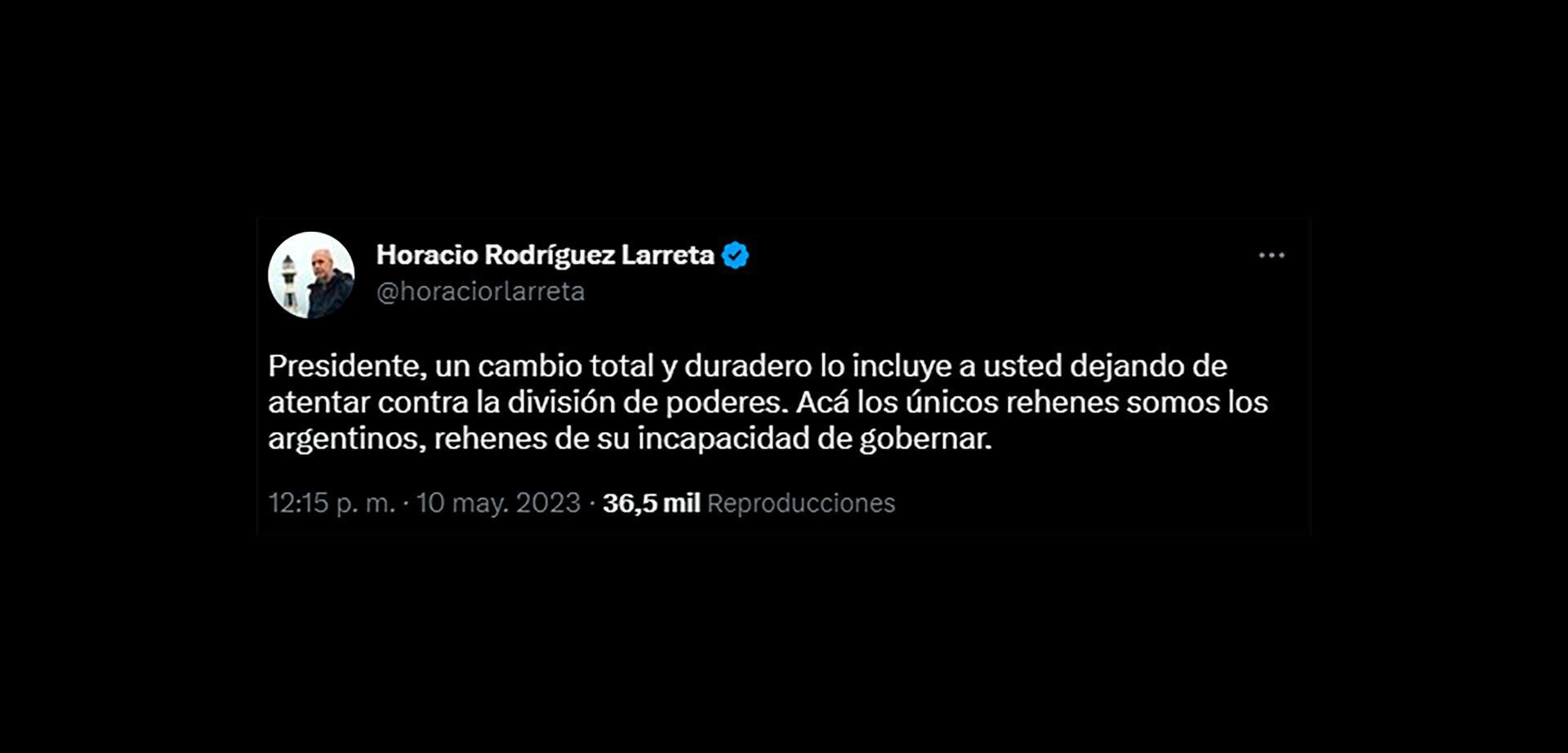 El tuit de Horacio Rodríguez Larreta tras los dichos de Alberto Fernández
