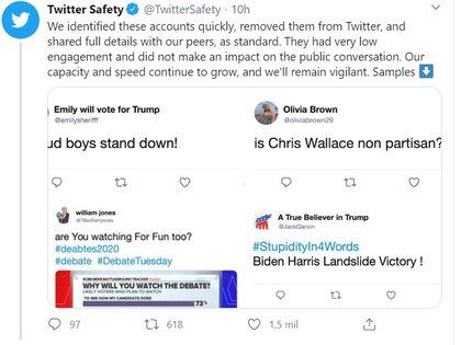 Twitter mostró captura de algunos de los tuits emitidos por las cuentas falsas que buscaban desinformar