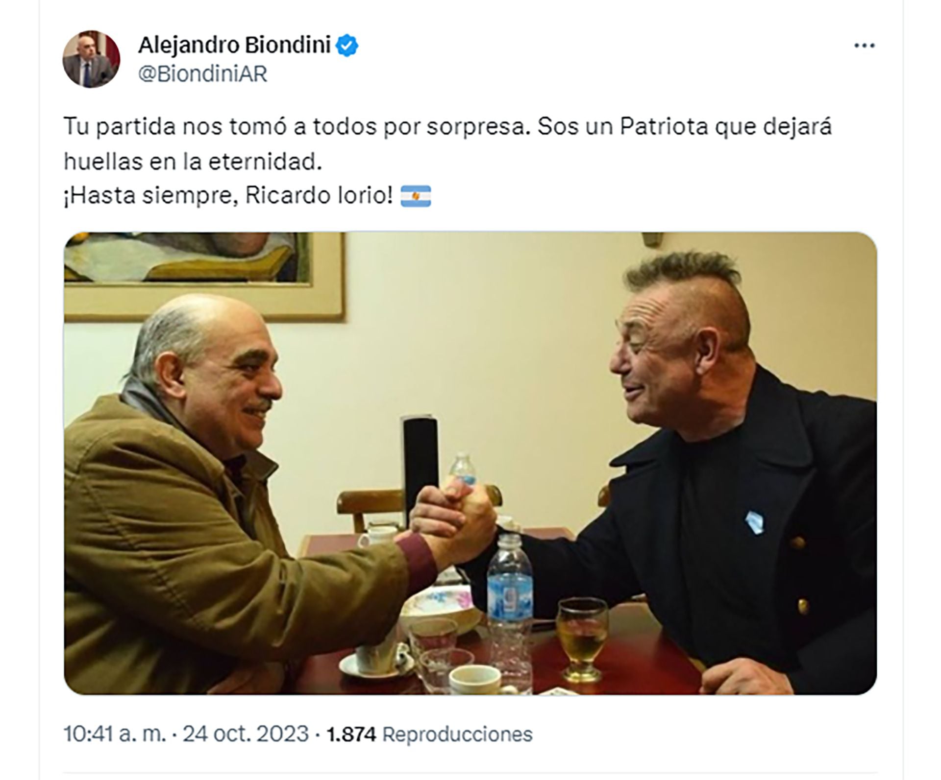 El mensaje de Alejandro Biondini para despedir a Ricardo Iorio. 