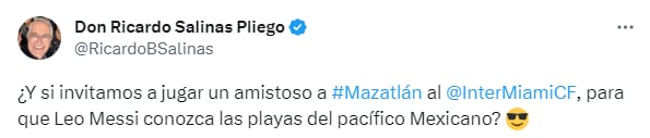 El dueño del Mazatlán hizo una invitación hacia el Inter Miami para disputar un partido en el Kraken

Foto: Captura de pantalla, Twitter/Ricardo Salinas