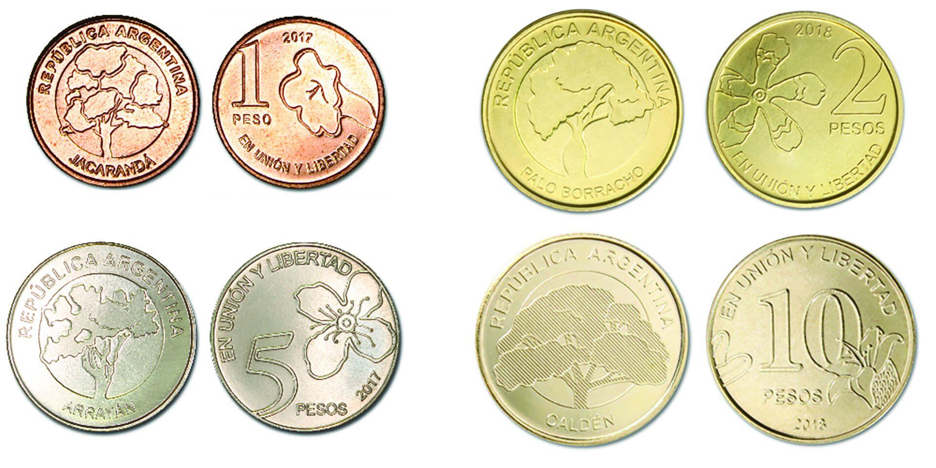 Las monedas de la línea "Arboles", lanzada por el BCRA en 2018, están hechas de acero en reemplazo de metales más caros, como el cobre o el níquel