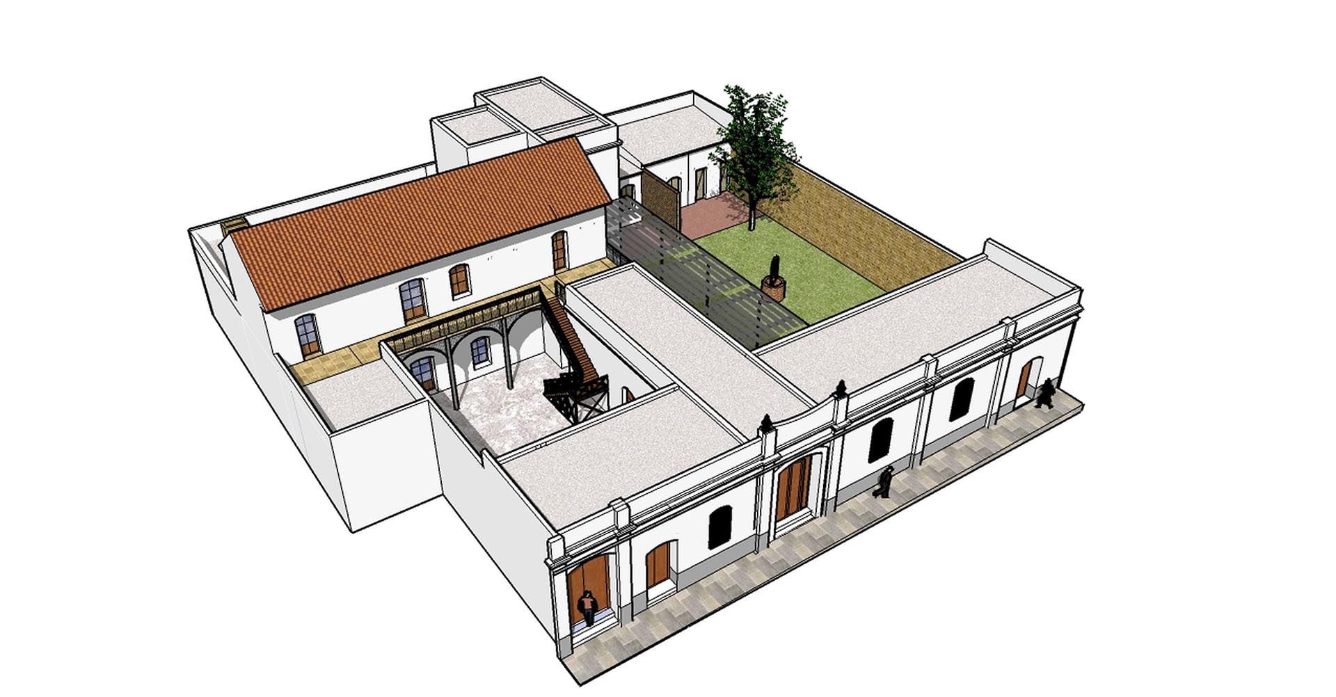 Otro corte digital de cómo era la antigua vivienda y un aljibe en uno de sus patios (Colimodio-Maddonni)