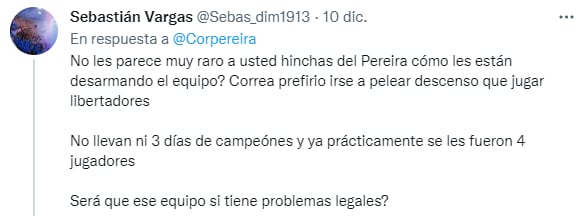 Hinchas lamentan el desarme del Deportivo Pereira tras salir campeón.