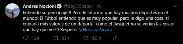 El mensaje del Chapu Nocioni a Horacio Pagani a través de Twitter