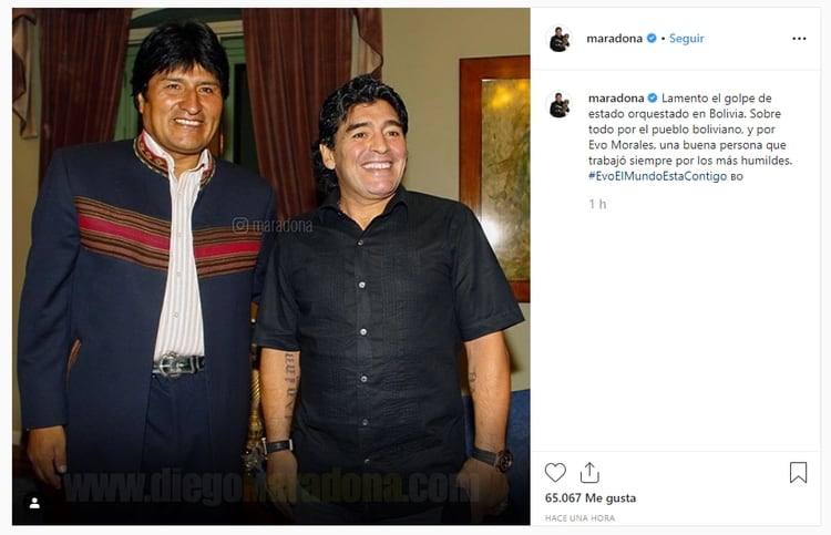 El mensaje de apoyo de Diego Maradona a Evo Morales 