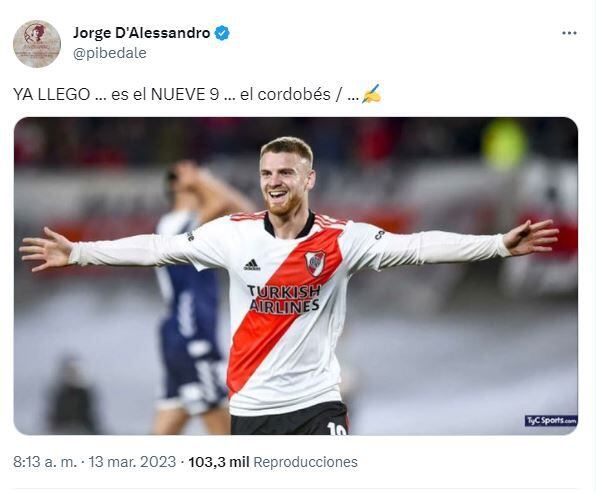 Jorge D'Alessandro quedó obnubilado por la actuación de Lucas Beltrán en River Plate y lo pidió para el Real Madrid (Twitter)