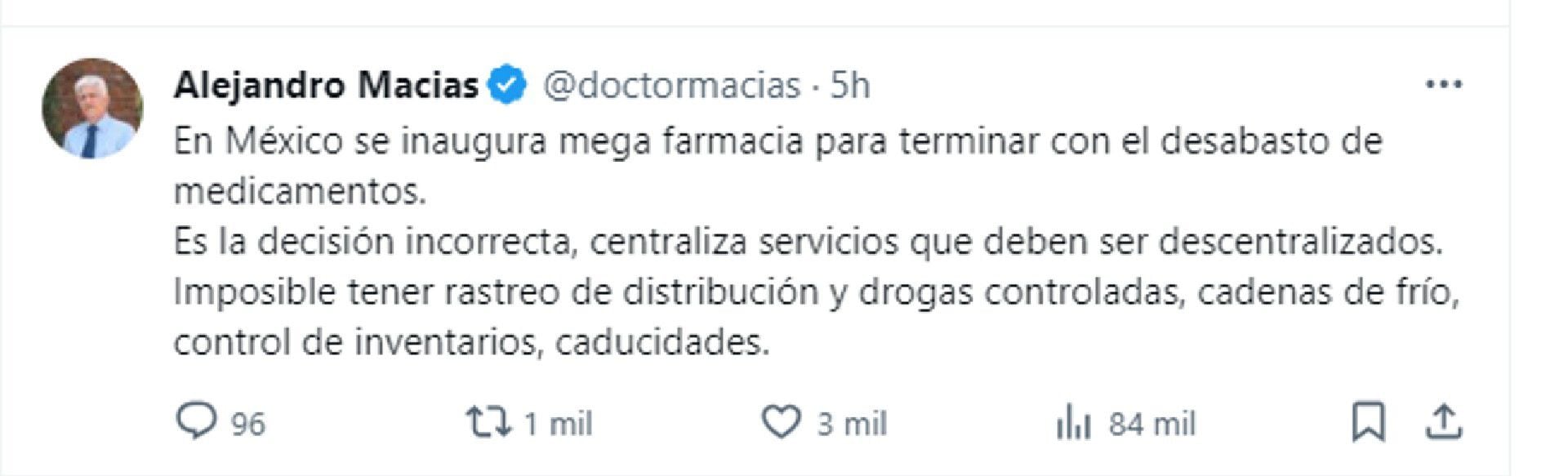 Alejandro Macías criticó la Megafarmacia del Bienestar. | Captura de pantalla