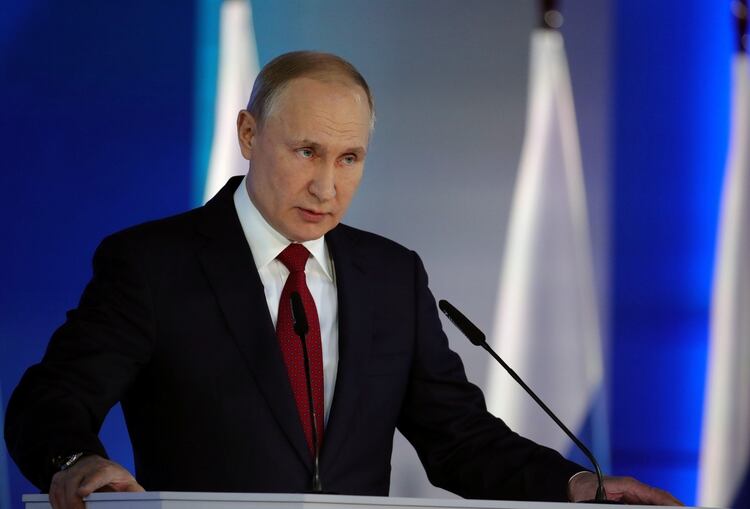 El presidente ruso, Vladimir Putin, pronuncia su discurso anual ante la Asamblea Federal en Moscú, Rusia, el 15 de enero de 2020. (Sputnik / Mikhail Klimentyev / Kremlin a través de REUTERS)