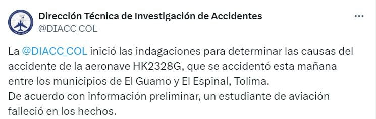 Así informó el accidente la Dirección Técnica de Investigación de Accidentes - crédito captura de pantalla X
