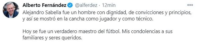 El tuit del presidente Alberto Fernández