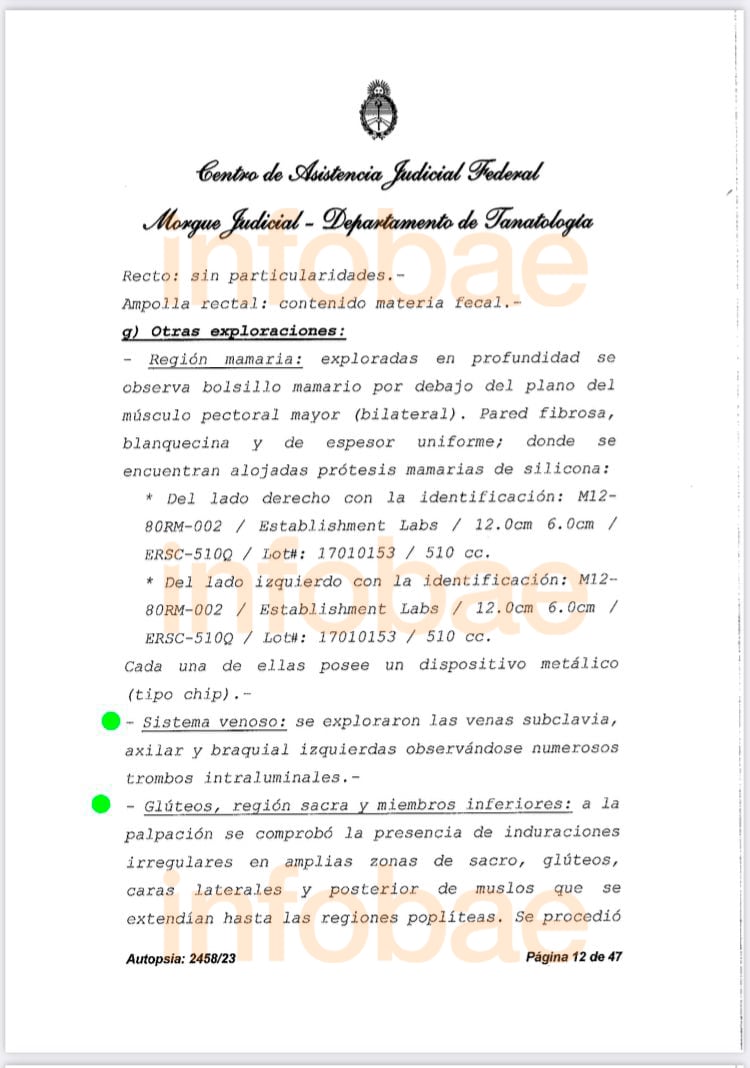 La primera página del informe de autopsia