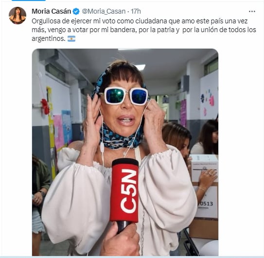 Moria Casán expresó su alegría en el momento de la votación (Twitter)