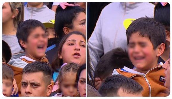 A child starts crying as a result of the fear and chaos that occurred in the Godoy Cruz stands (TV Capture)