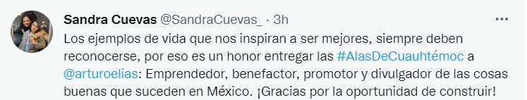Cuevas reconoció la treyectoria del empresario mexicano (Twitter @SandraCuevas_)