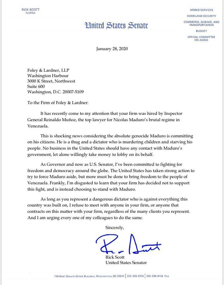 La carta del senador Rick Scott