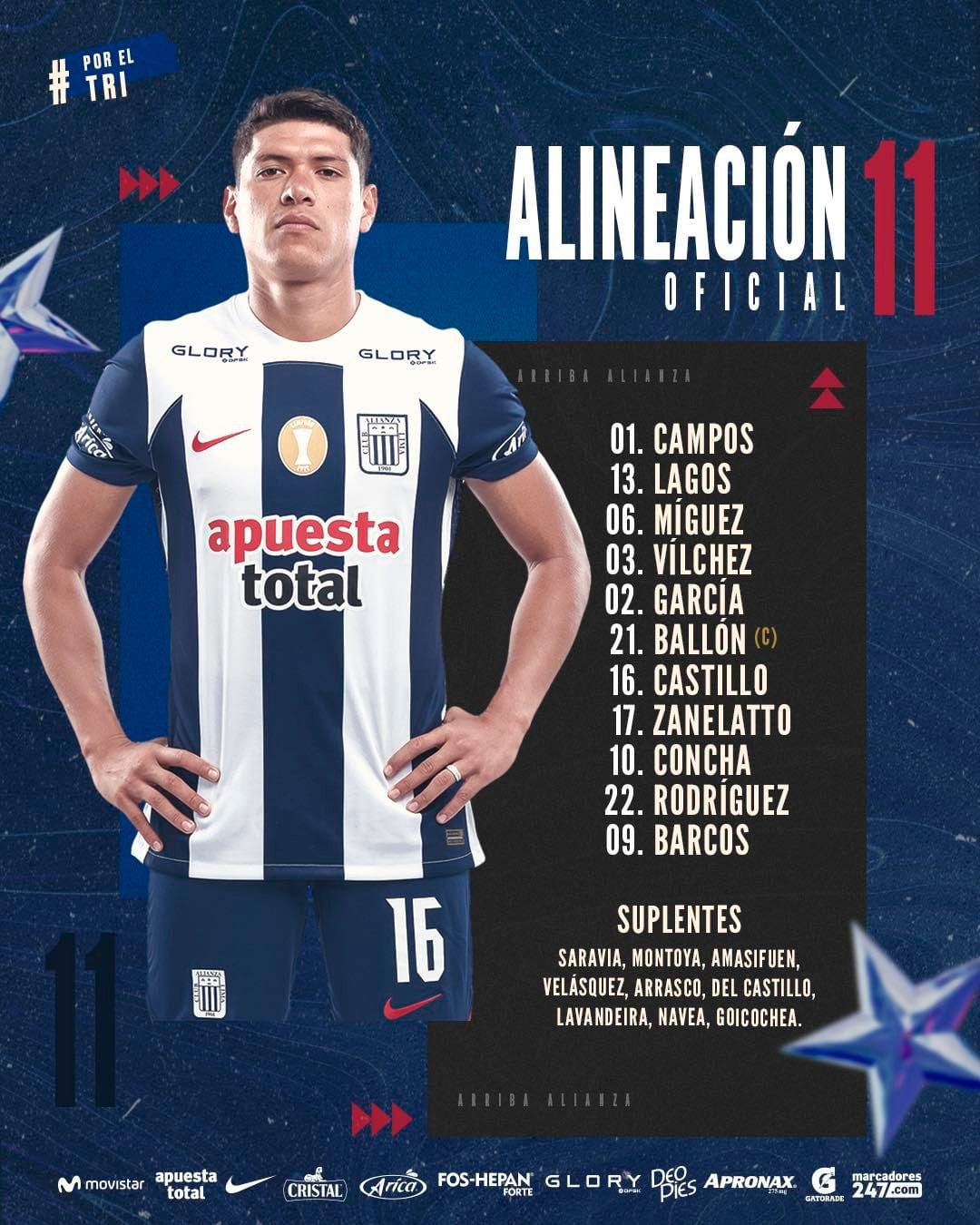 Equipo titular de Alianza Lima contra Deportivo Garcilaso. (Alianza Lima)