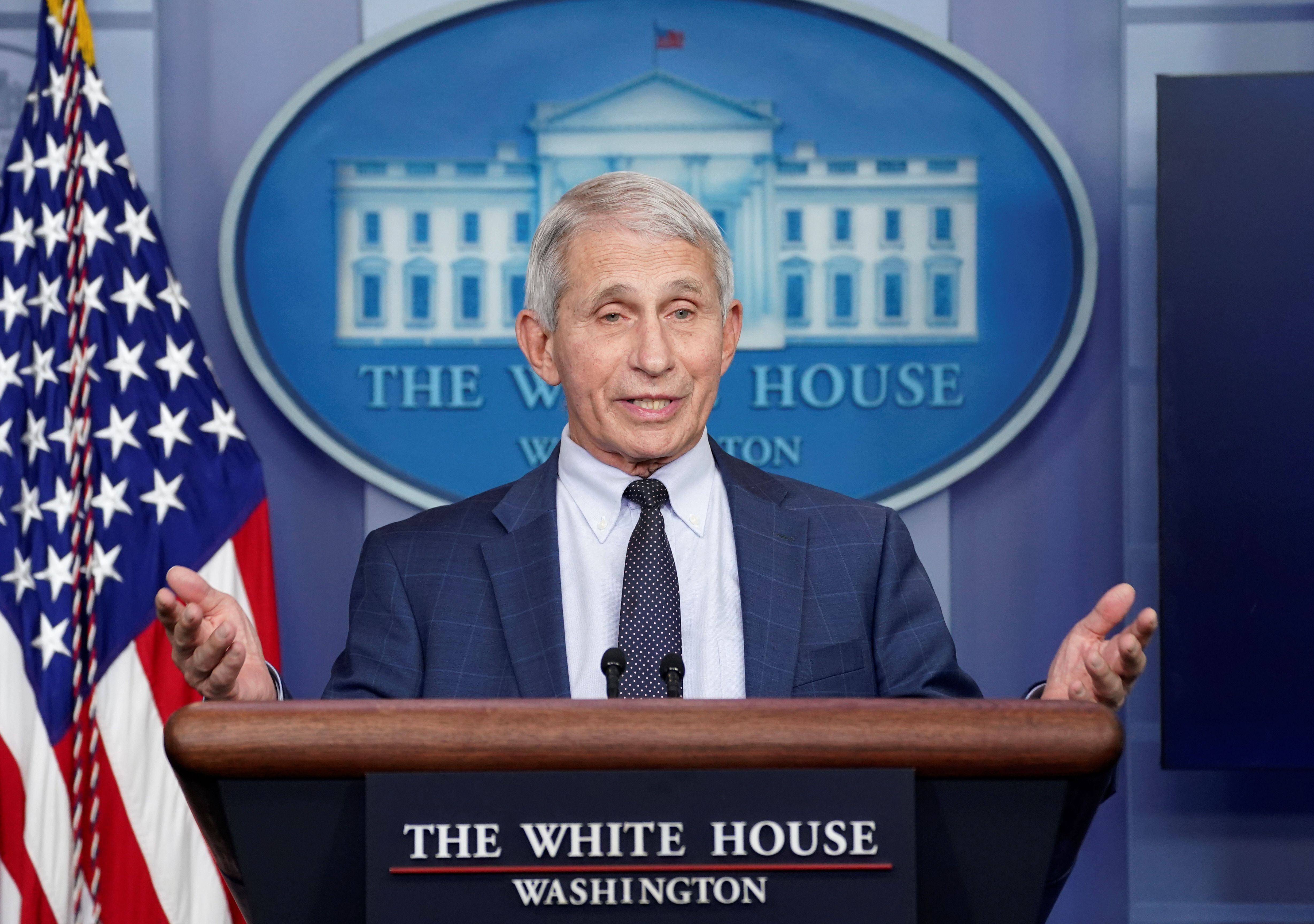 Dr. Anthony Fauci speaks about the Omicron coronavirus variant during a press briefing at the White House in Washington, U.S., December 1, 2021. REUTERS/Kevin Lamarque